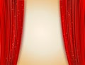 Open red curtains with glittering stars background Royalty Free Stock Photo