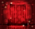 Open Red Curtains with Neon Lights and Copy Space. Royalty Free Stock Photo