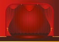 Open red curtains at the theater, opera and cinema on brilliant background pixels. Vector background EPS 10