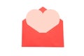 Open red envelope made of origami paper from which a pink heart flies out Royalty Free Stock Photo