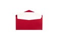 Open red envelope with white card, isolated on white background, top view, festive and elegant Royalty Free Stock Photo