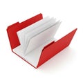 Open Red Folder with White Paper Sheets Fanned Out on White Background document holder Royalty Free Stock Photo