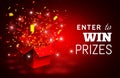 Open Red Gift Box and Confetti. Enter to Win Prizes. Vector Illustration Royalty Free Stock Photo