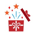 Open red gift box with exploding stars and confetti Keywords: gift, present, box, open, red Royalty Free Stock Photo