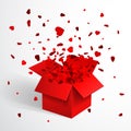 Open Red Gift Box and Heart Confetti. Christmas and Valentine Background. Vector Illustration Royalty Free Stock Photo