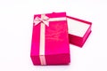 Open red gift box with ribbon bow isolated Royalty Free Stock Photo