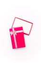 Open red gift box with ribbon bow isolated Royalty Free Stock Photo