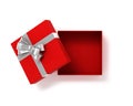 Open red gift box top view with bow ribbon. 3D Illustration. Royalty Free Stock Photo