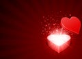 Open red gift present as heart with fly hearts Royalty Free Stock Photo