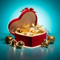 Open Red Heart-Shaped Box with Ornaments Royalty Free Stock Photo
