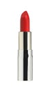 Open red lipstick golden silver tube