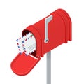 Open red mailbox and letters in it Royalty Free Stock Photo