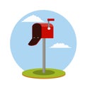 Open Red mailbox. Mail and message. Cartoon flat illustration. Work post office. Communication between people Royalty Free Stock Photo