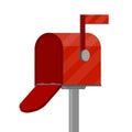 Open Red mailbox. Mail and message. Cartoon flat illustration. Work post office. Communication between people Royalty Free Stock Photo