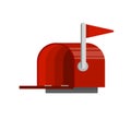 Open Red mailbox. Mail and message. Cartoon flat illustration. Work post office Royalty Free Stock Photo