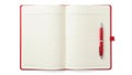 Open red notebook with pen isolated on white background Royalty Free Stock Photo