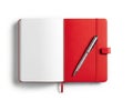 Open red notebook with pen ready for writing Royalty Free Stock Photo