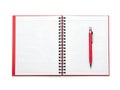 Open red notebook with pen Royalty Free Stock Photo