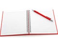 Open red notebook with pencil Royalty Free Stock Photo