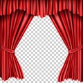Open red silk fabric curtains, realistic Royalty Free Stock Photo