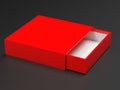 Open red slider paper box. On black background. 3d rendering illustration