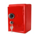 Open red steel with keys safe isolated