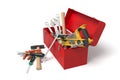 Open red toolbox with tools spilling out Royalty Free Stock Photo