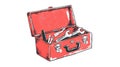 Open Red Toolbox with Wrenches and Tools, Hand-Drawn Style Royalty Free Stock Photo