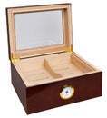 Open Red Wooden Humidor Cigar Box with Hygrometer Royalty Free Stock Photo