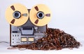 Open Reel Tape Deck Recorder Player with Messy Entangled Tape Royalty Free Stock Photo