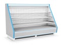 Open refrigerated display case with shelves.