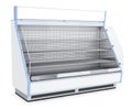 Open refrigerated display case with shelves.