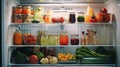 Open refrigerator filled with food. Royalty Free Stock Photo