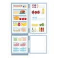 Open refrigerator and freezer full of food, vector illustration Royalty Free Stock Photo