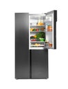 Open refrigerator full of different products isolated