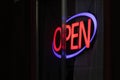 OPEN restaurant neon sign in night time Royalty Free Stock Photo