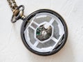 Open retro style pocket watch with quartz movement Royalty Free Stock Photo