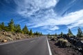 Open road to the volcano Teide. Winding mountain road in beautiful landscape. Tenerife, Canary Islands Royalty Free Stock Photo