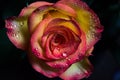 Open rose with dew droplets