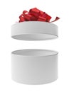 Open round gift box with red ribbon bow Royalty Free Stock Photo