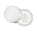 Open round jar of skin care cream top view isolated on white background, realistic vector illustration. Skincare product. Template