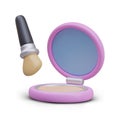 Open round powder case with mirror, makeup angled brush Royalty Free Stock Photo