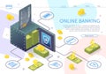 Open Safe with Stack Banknotes. Online Banking.