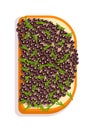 Open sandwich black caviar isolated on white