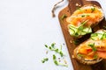 Open sandwich with cream cheese, salmon and cucumber. Royalty Free Stock Photo