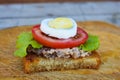 Open sandwich with fish, egg, lettuce and tomato Royalty Free Stock Photo