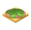 Open sandwich ham, cheese, lettuce, cucumber slices. Fresh ingredients bread breakfast. Healthy