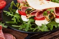 Open sandwich - italian piadina with mozzarella Royalty Free Stock Photo