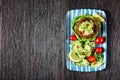 Open sandwich with lamb patties, top view