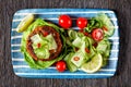 Open sandwich with lamb patties, top view